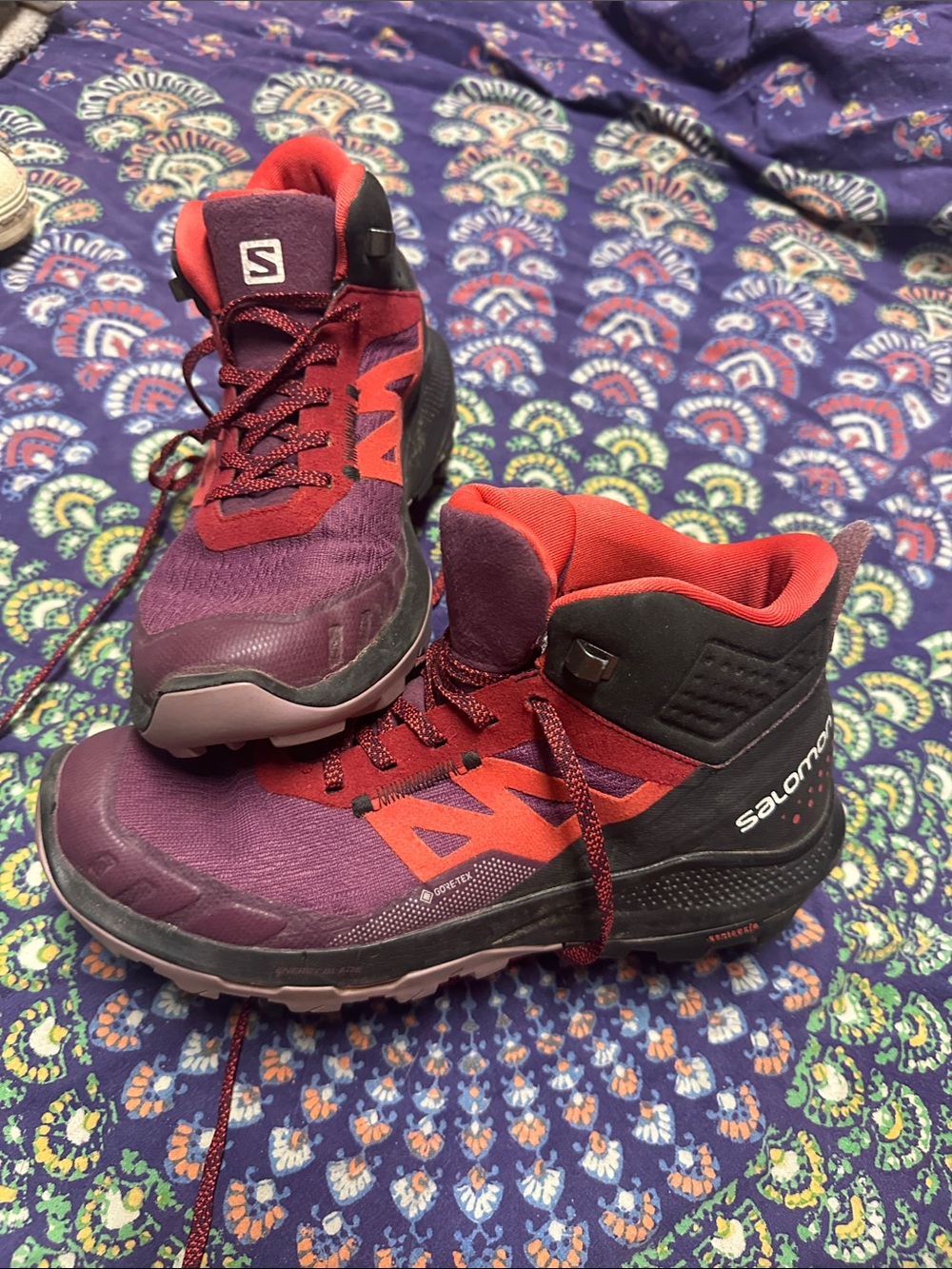 Salomon Purple and Red Women's Mid-Height Trail Boots